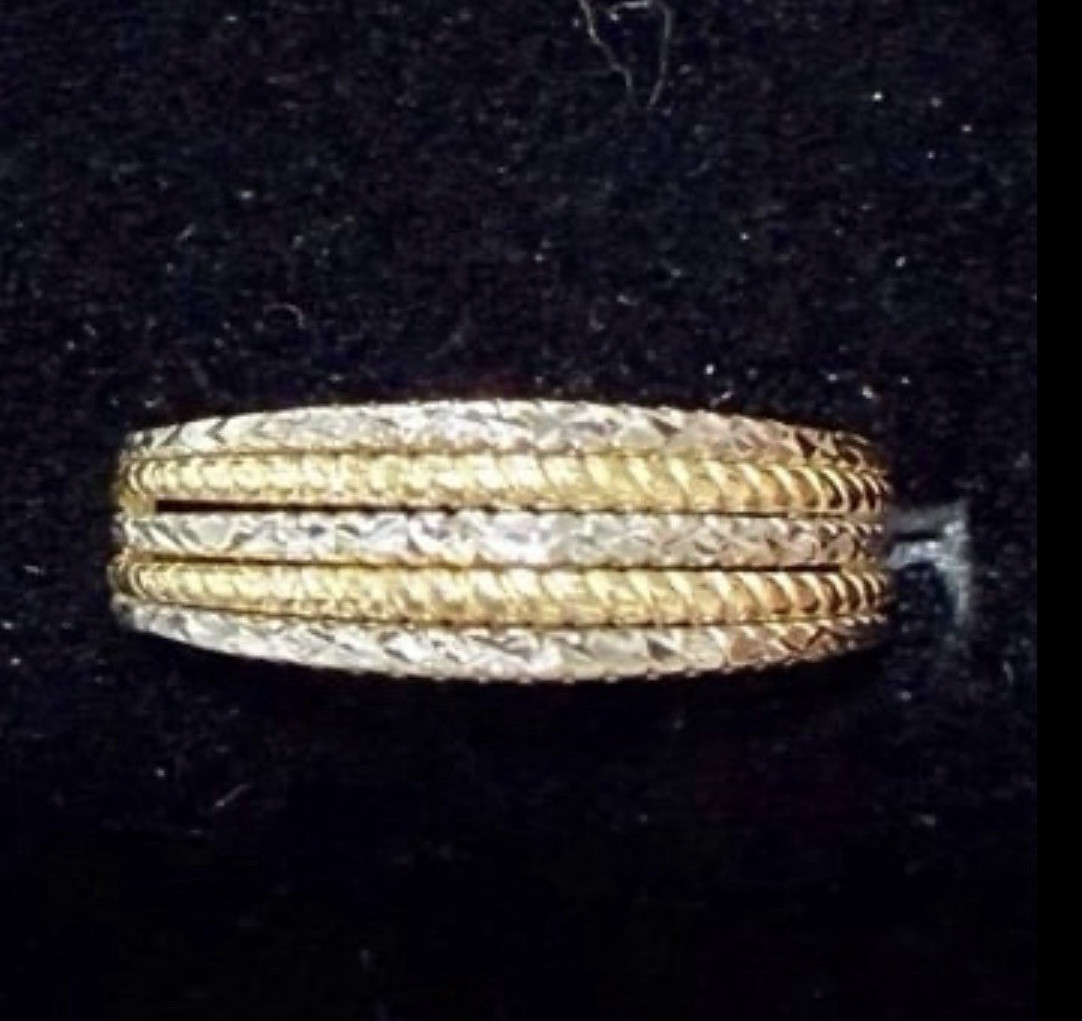 14K Yellow Gold Two-Tone Textured Rope Multi-Row Band Ring Size 7