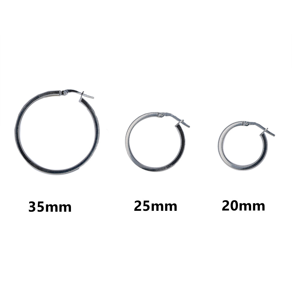 Flat Wire Hoops, Sterling Silver, High Polished Italian Hoop, Click Down, E69100