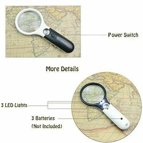 3 LED Light 45X Handheld Magnifier Reading Magnifying Glass Lens Jewelry Loupe