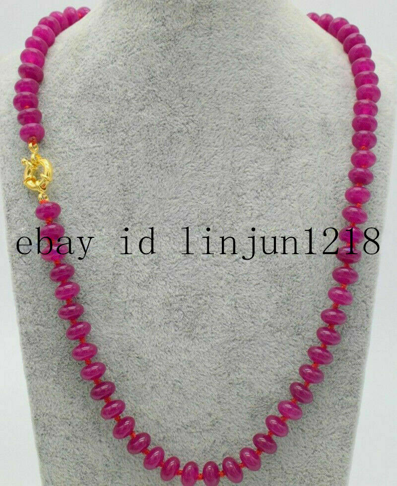 Fashion Women’s Natural 5x8mm Fuchsia Jade Rondelle Gems Necklace 16-28in AAA