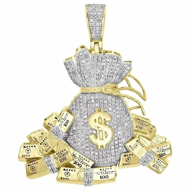 Men’s 3Ct Round Cut Real Moissanite Money Bag Pendant 14K Two Tone Gold Plated