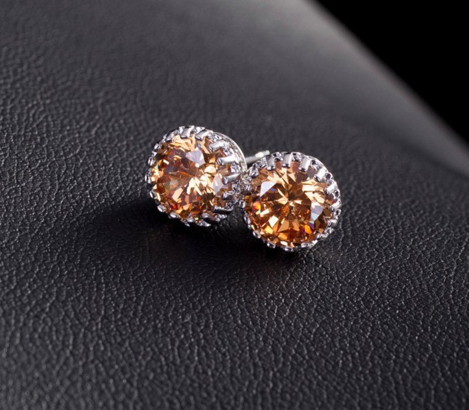 6/8/10mm Men Women Sterling Silver Post Stud Crown Cubic Zirconia Earrings Gift