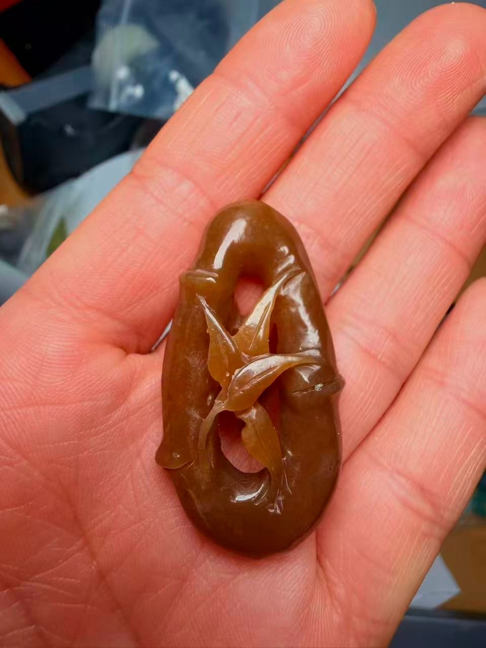 hetian jade Red sugar bamboo pendant hand carve 和田玉老红糖竹节