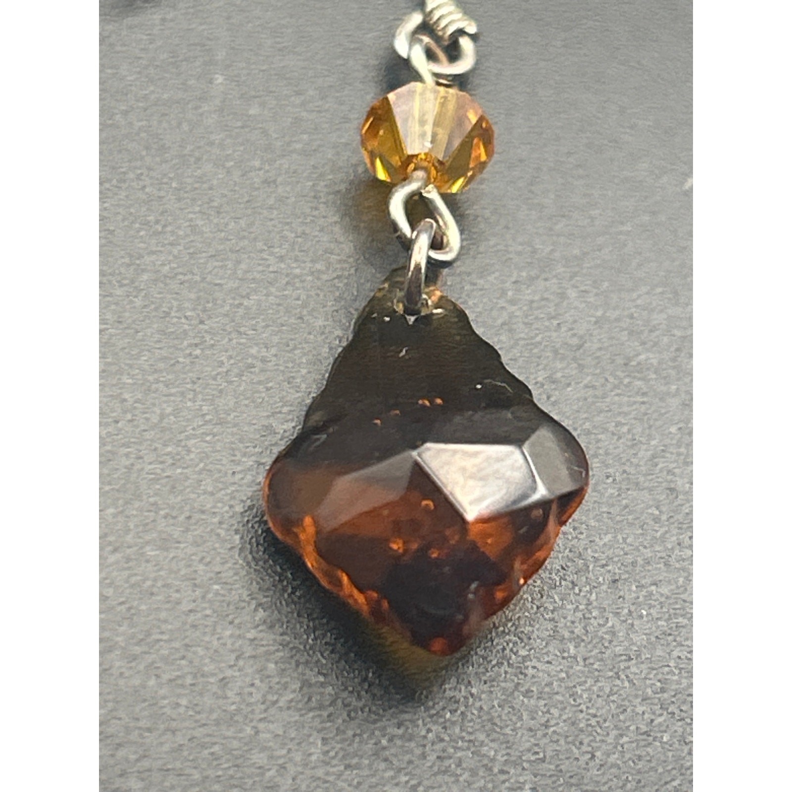 Vintage Amber Faceted Dangle Earrings | Orange Bead Diamond Drop
