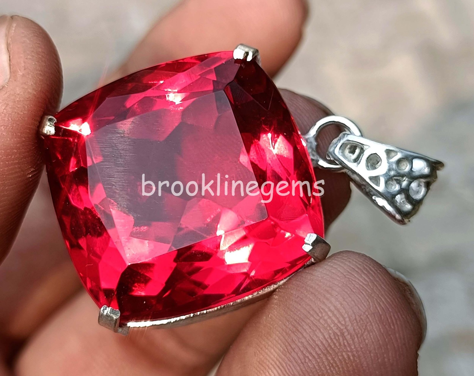 90 Ct Natural Red Ruby Cushion Cut EGL 925 Silver Pendant With Free Chain 6FGM