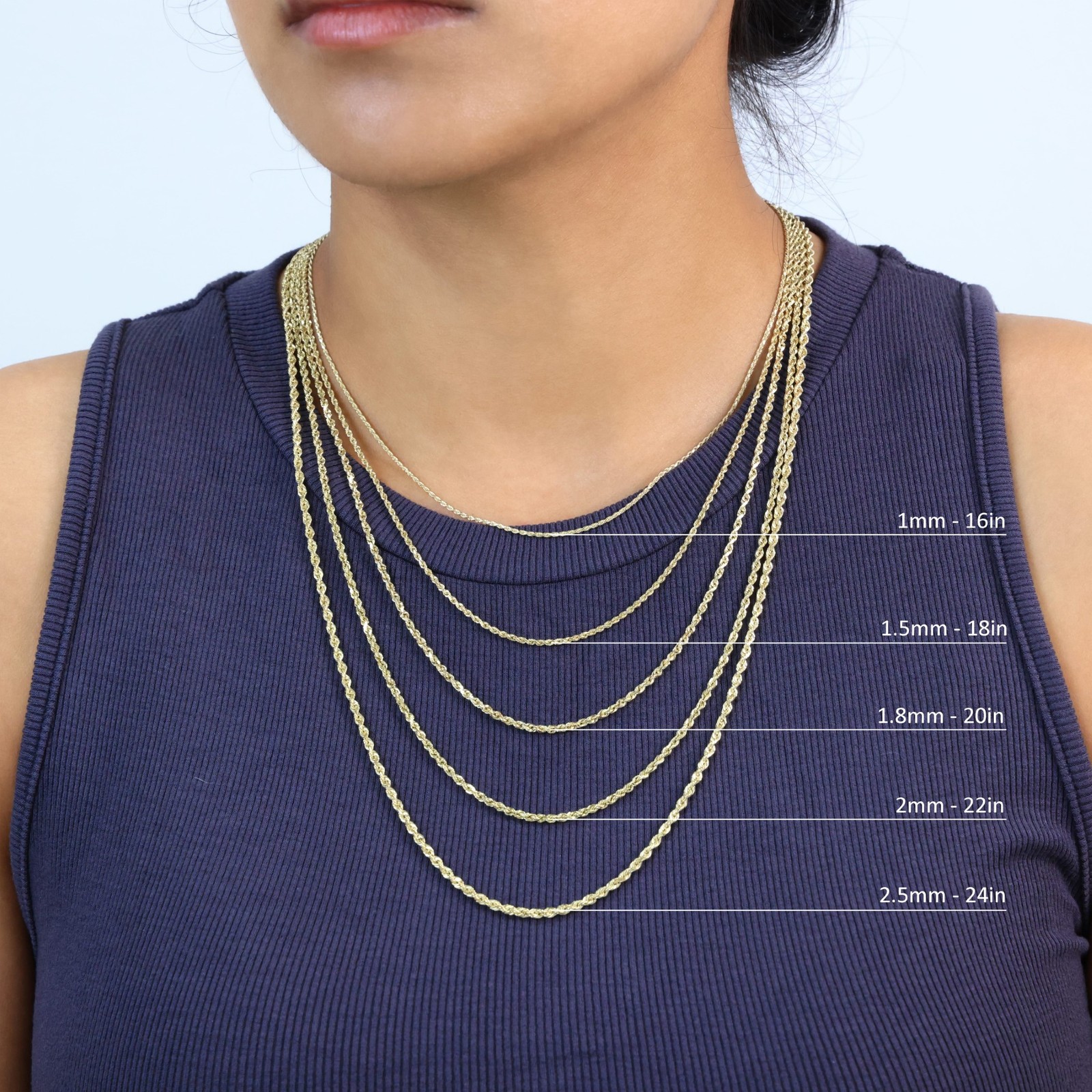 10K Yellow Gold Solid 1mm-10mm Rope Chain Necklaces Bracelets Mens Women 7″- 30″