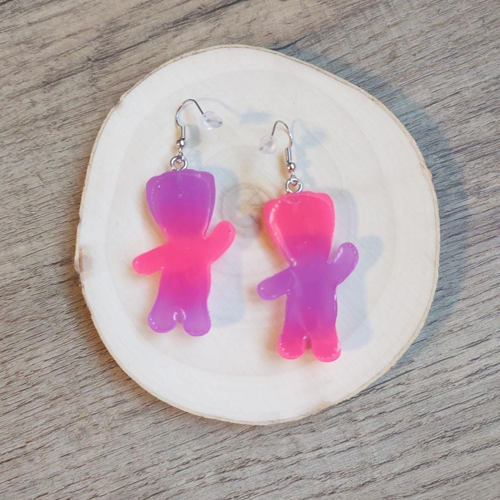 Handmade Pink and Purple Neon Sour Patch Kids Earrings