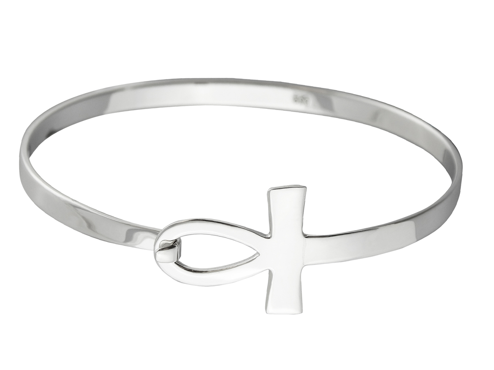 Sideways Ankh Bangle Bracelet – 925 Sterling Silver Egyptian Breath of Life