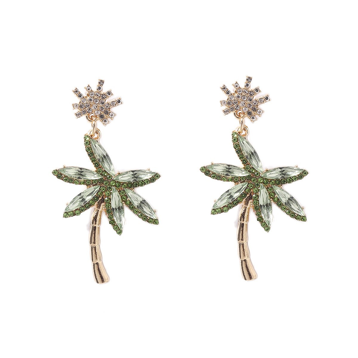 Women’s Bohemian Ear Studs Exquisite Rhinestone Coconut Palm Tree Alloy Earrings