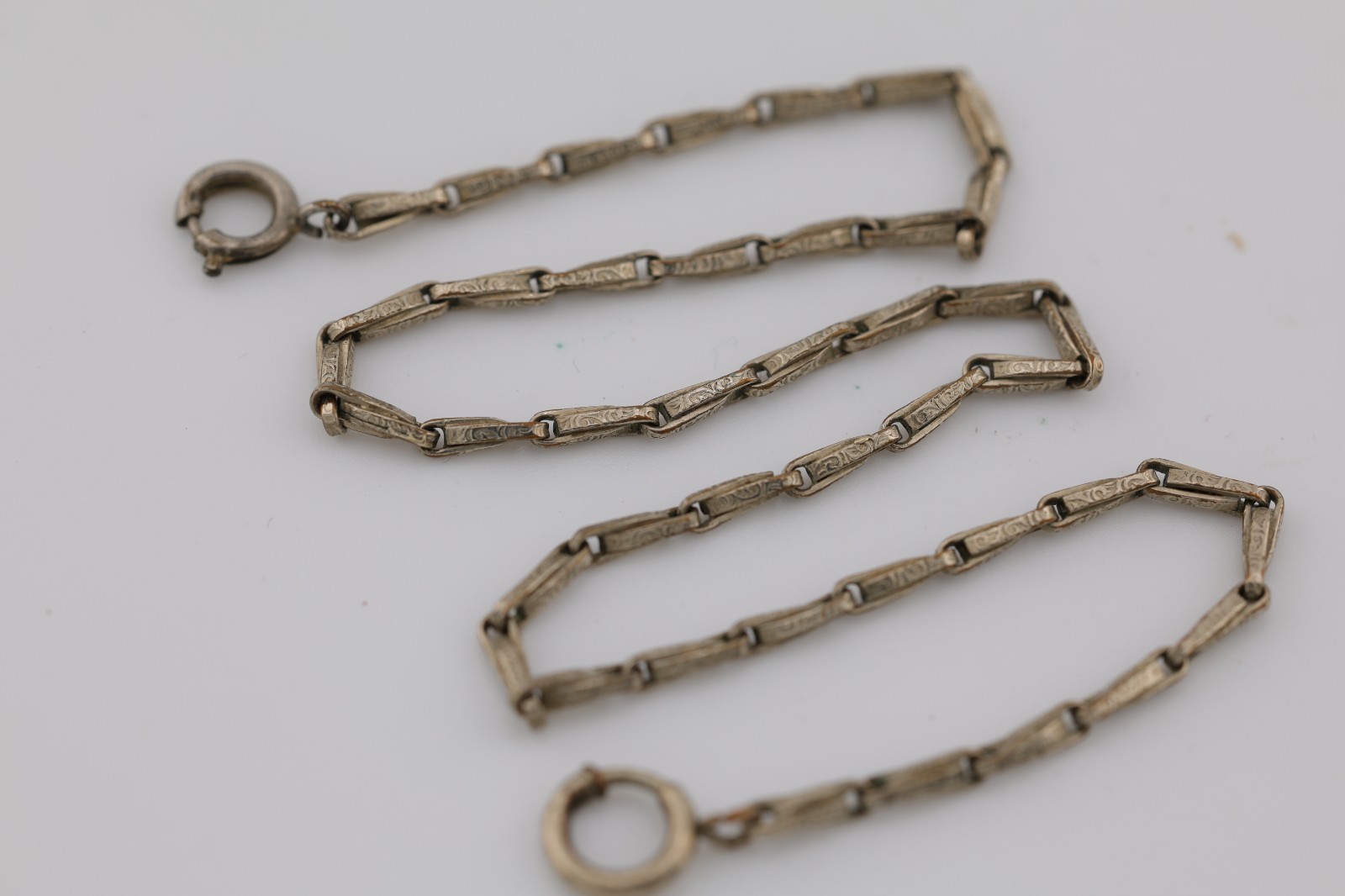 VICTORIAN WHITE PANEL LINK GOLD FILLED POCKET WATCH CHAIN 31cm (A17)