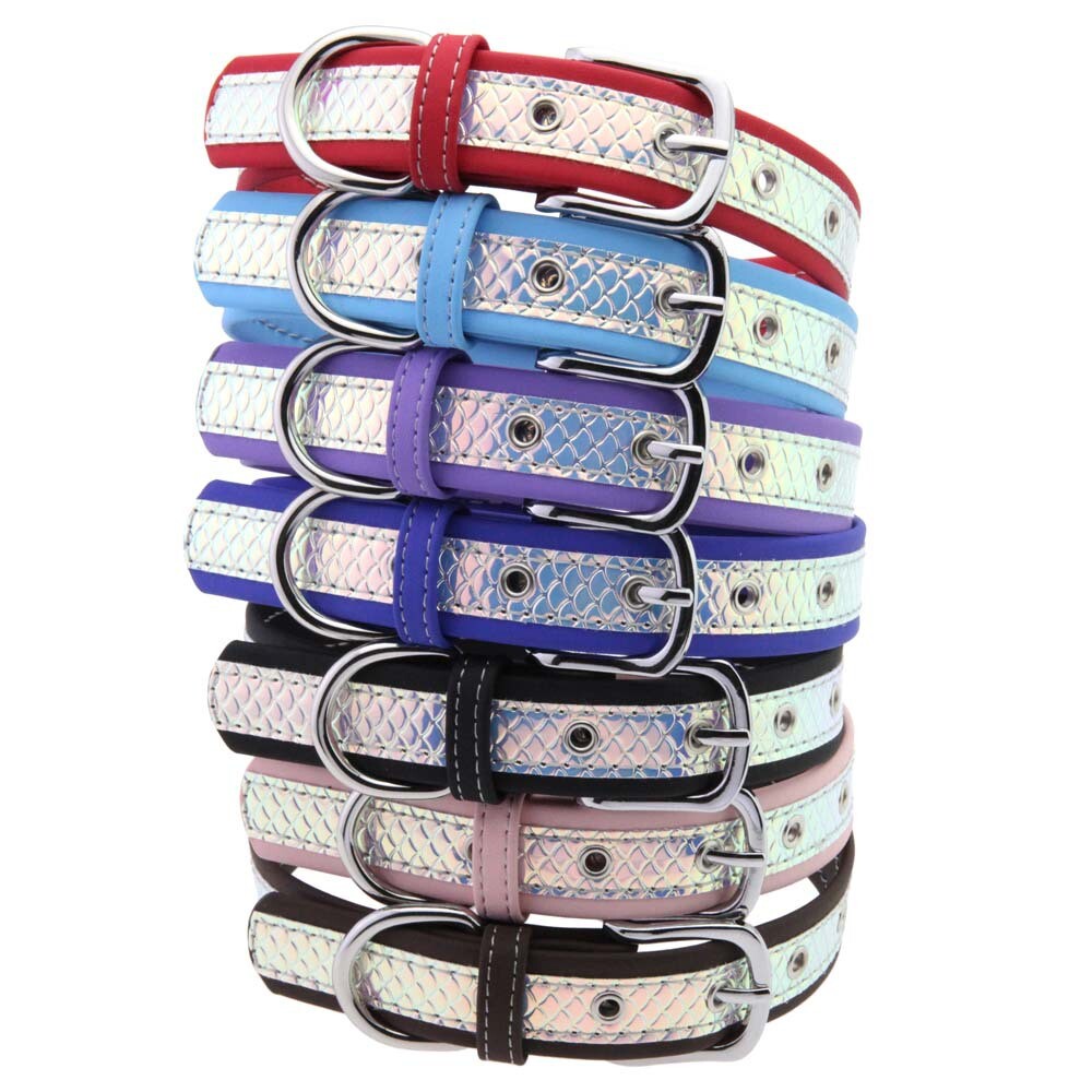 Double Color Splicing Sequined Fish Scale Leather Choker Collar Necklace Chain