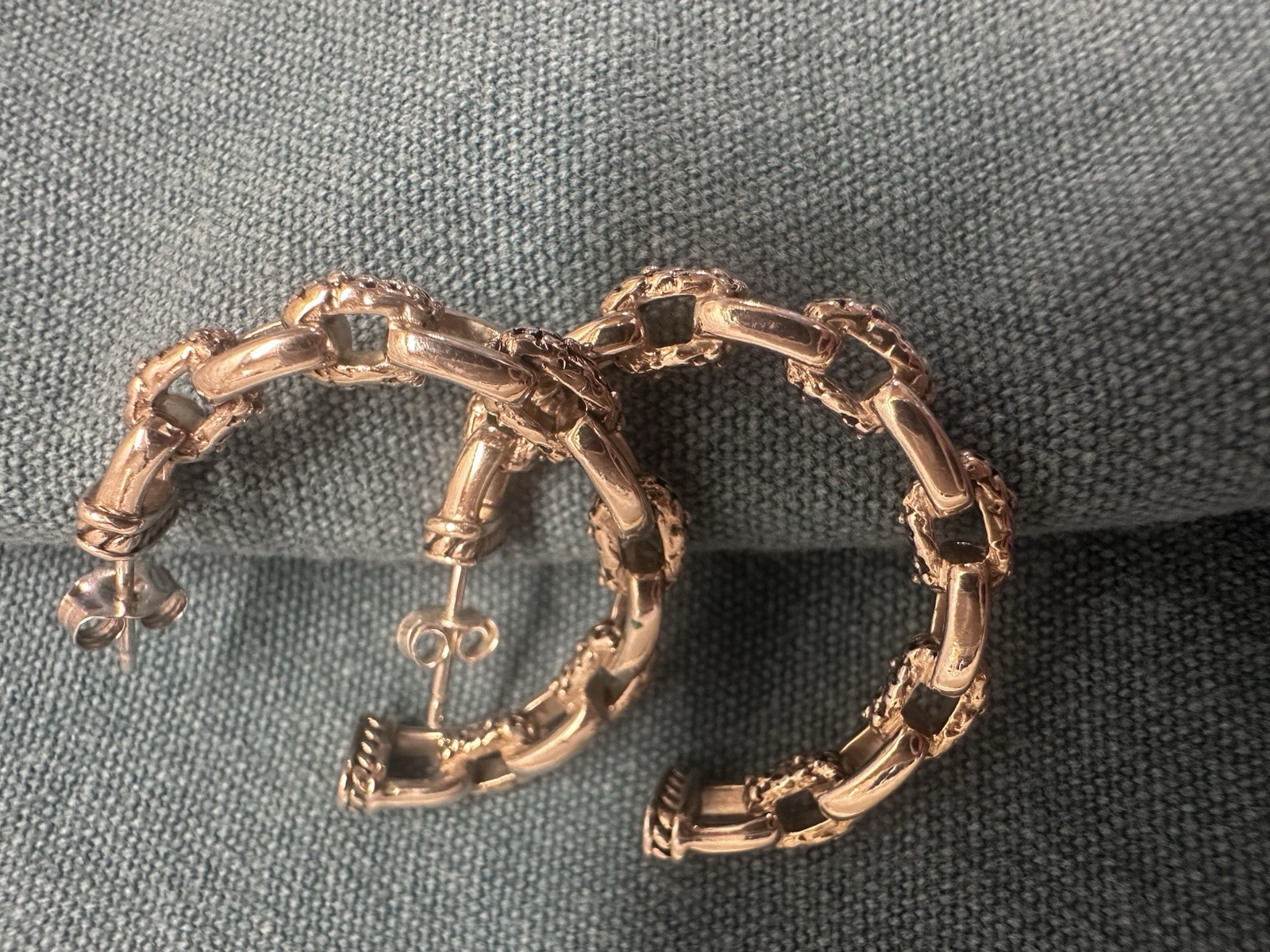 JAI Sterling Silver Link & Box Chain Hoop Earrings 1”