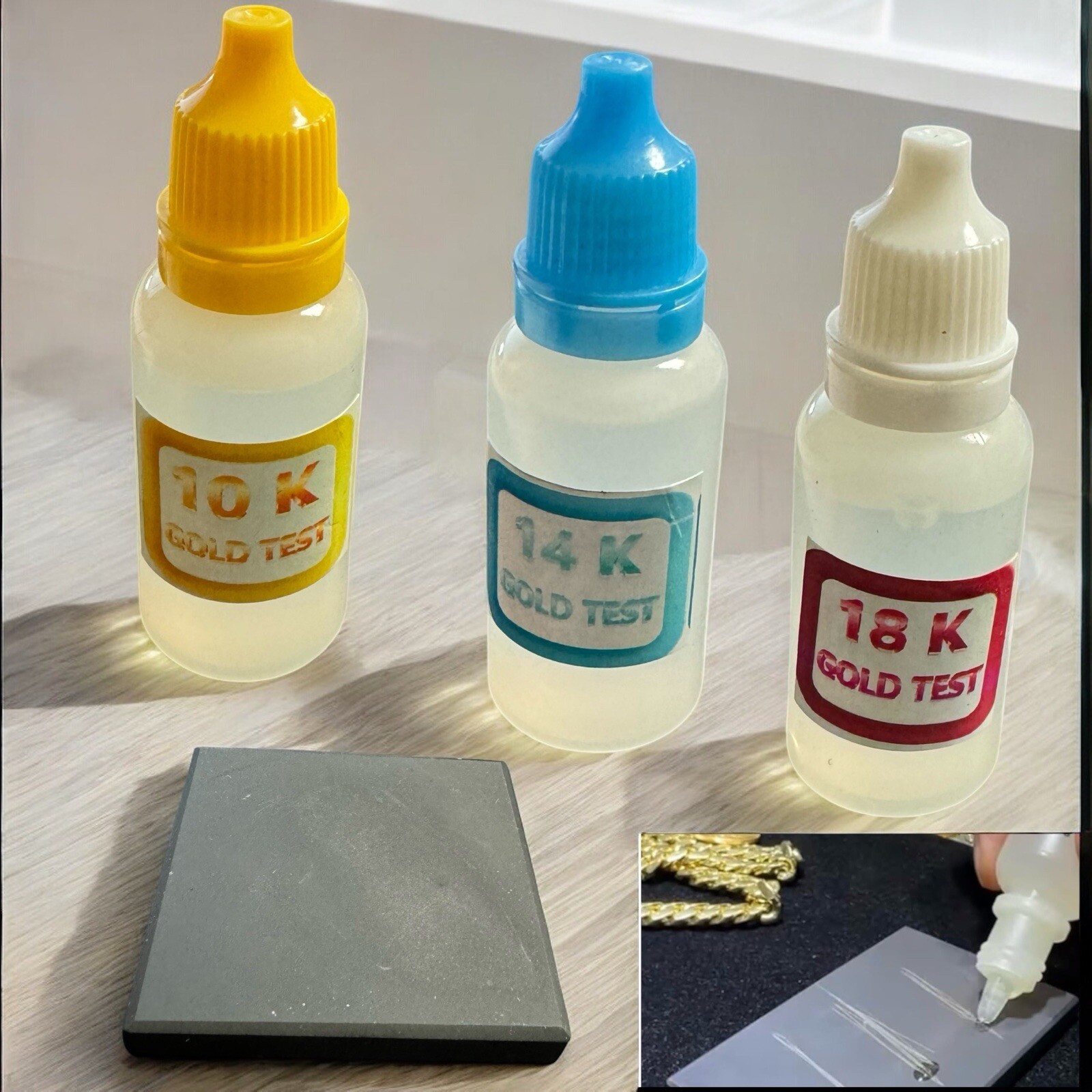 Easy Gold Testing Kit Check Your Jewelry 10k 14k 18k Solution Acids + Stone