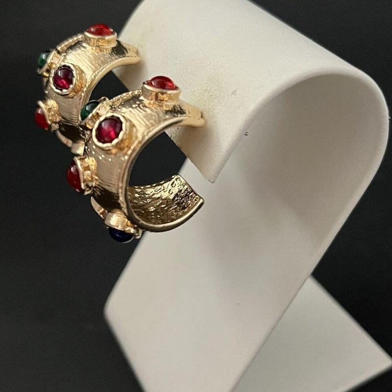 Half Hoop Earrings Gold Multicolor Pierced Chunky