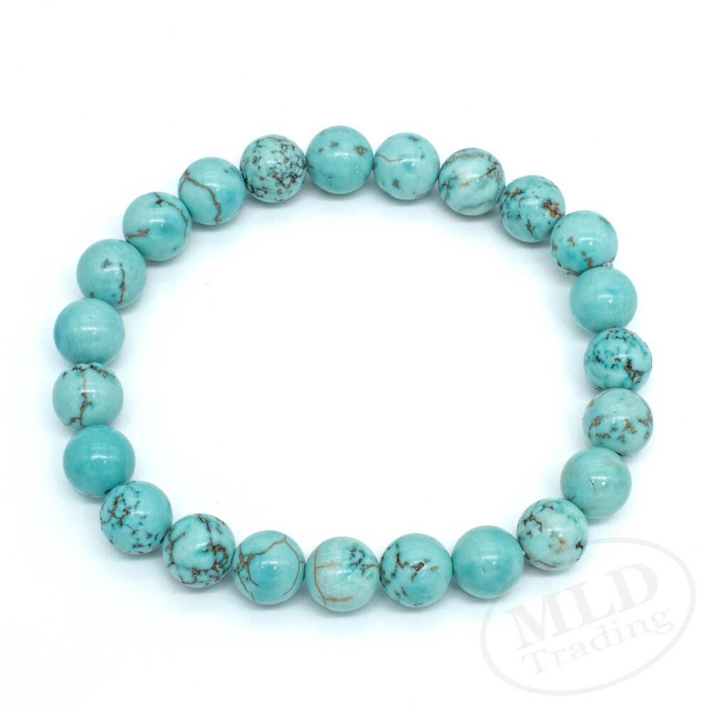 High Grade Natural Blue Turquoise Stone Stretch Bracelet 7″ – 8mm Round Beads