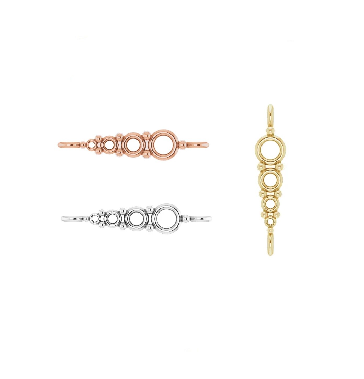 14K Gold Platinum or Silver Graduated Unset Link Mount Connector Round Setting
