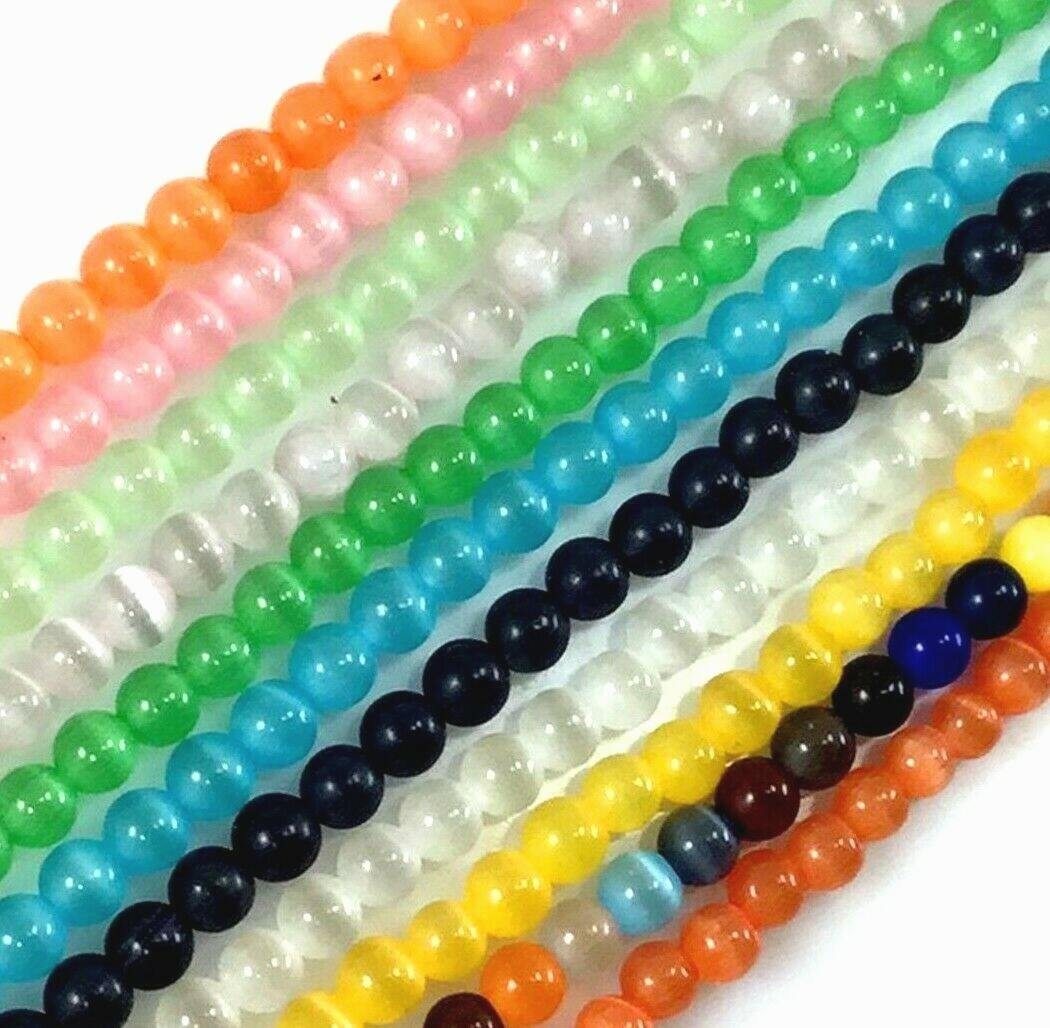 6mm Cat Eye Glass Beads Smooth Loose Round Bead 14″ Cat’s Eye Bead CraftBeaded