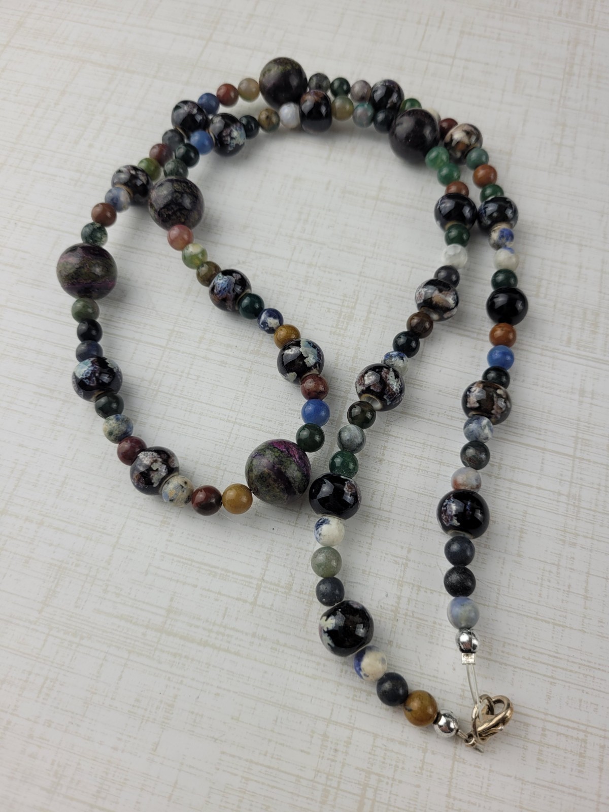 Multicolor Multi Size Round Agate Bead Necklace 28″