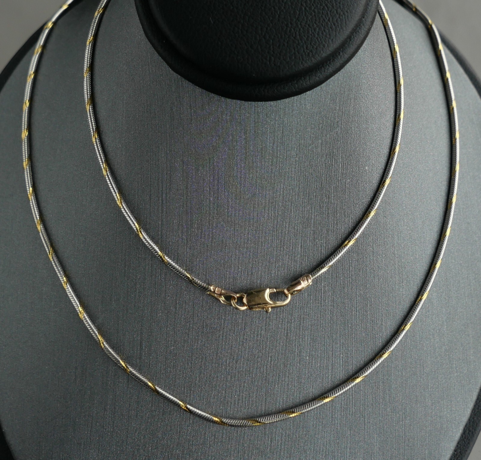 14K SOLID GOLD ITALIAN 2 TONE SNAKE CHAIN 18 INCHES LONG 1.3 MM THICK