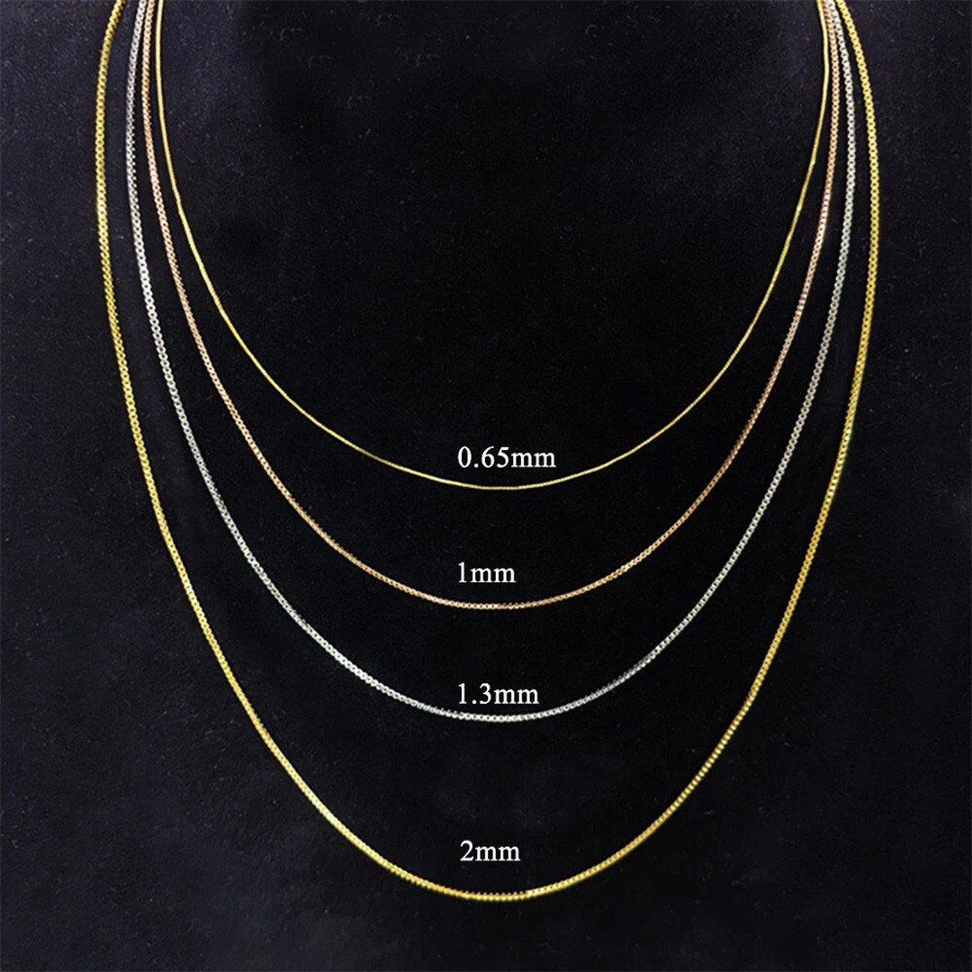 14k 20″ REAL Yellow Gold Solid Box Link Chain Necklace with Lobster Claw Clasp