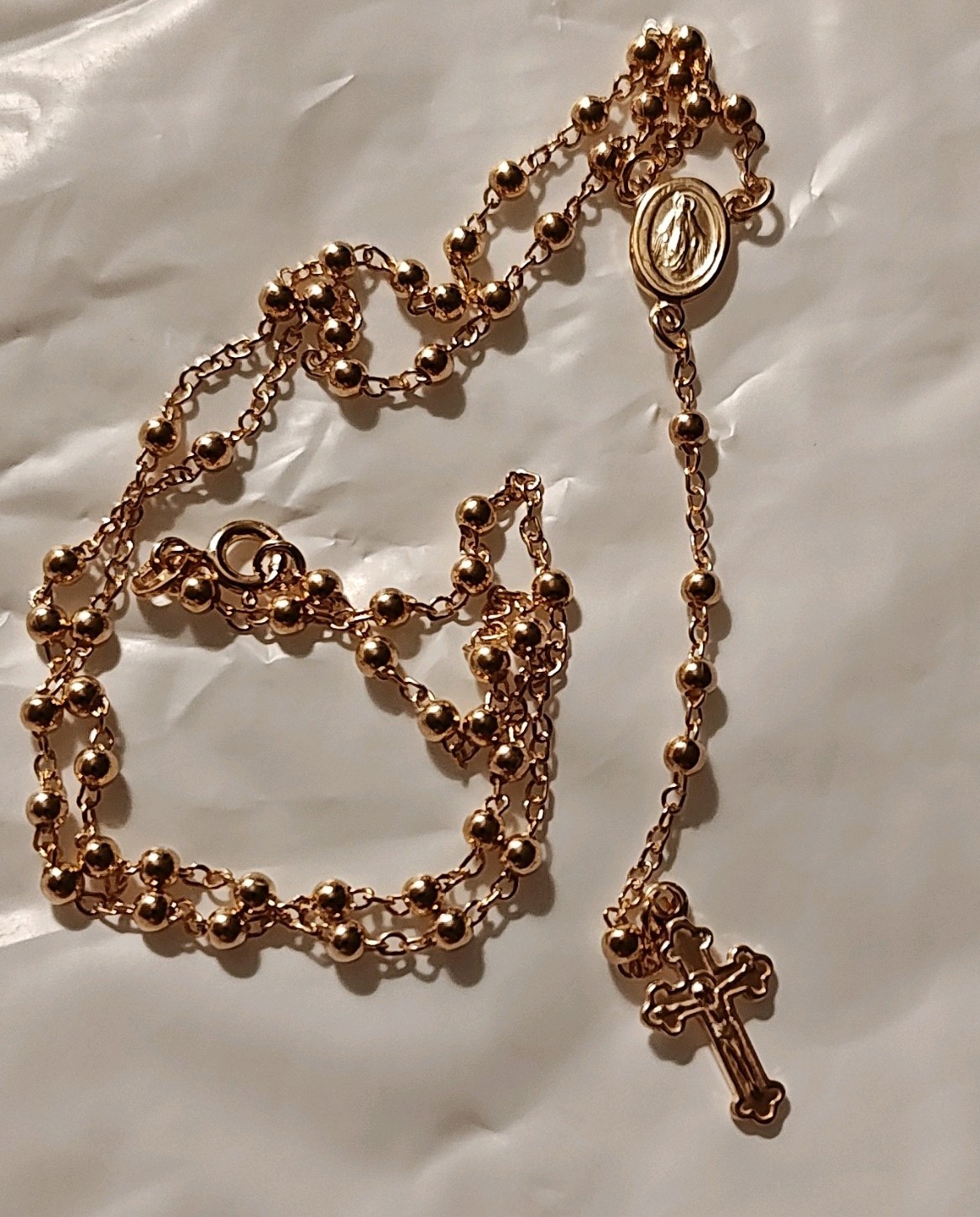 Rosary – Gold Tone Ball/Bead Chain Clasp