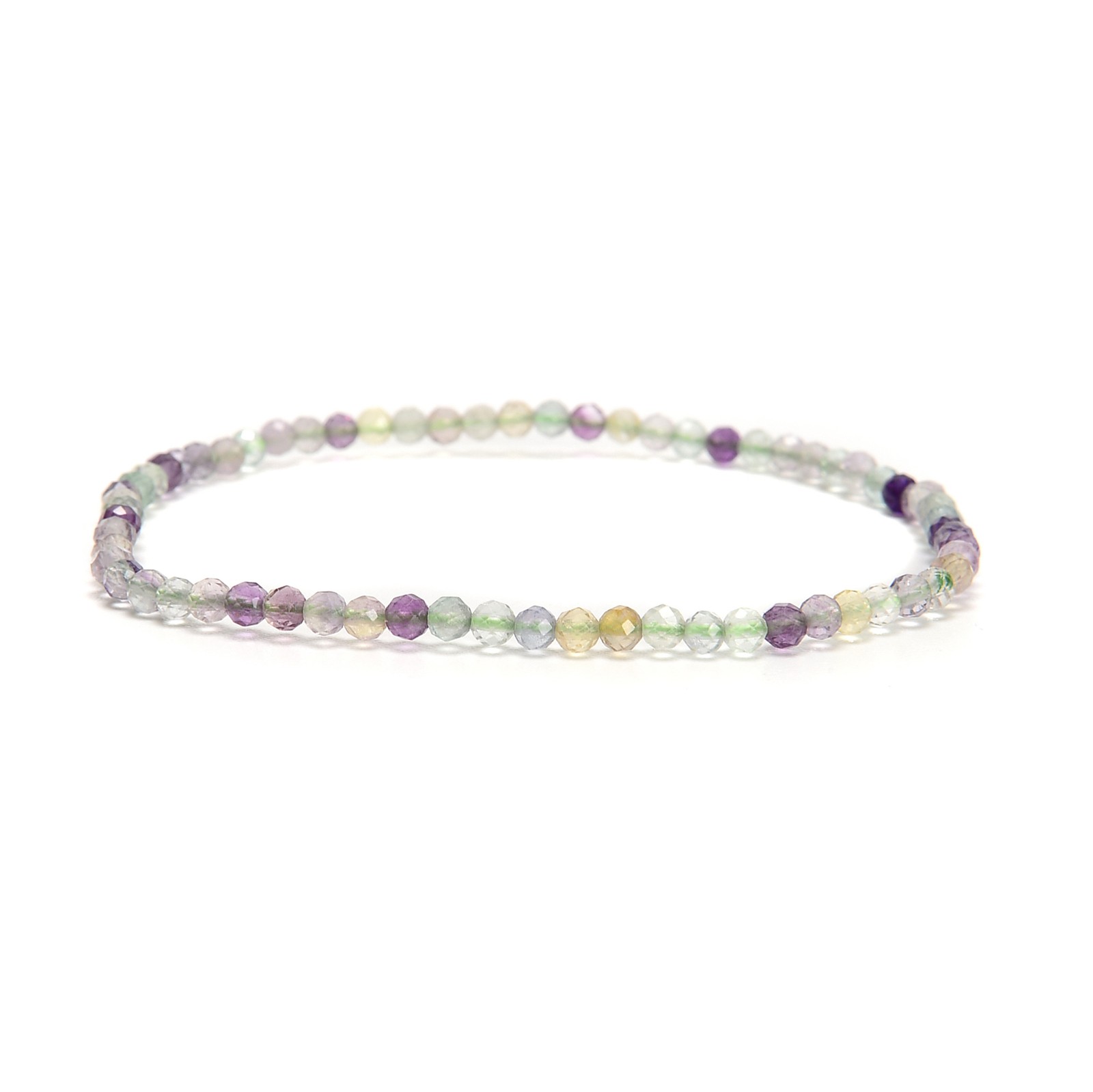 02-Natural Gemstone Faceted Round Beaded Elastic Bracelet 2mm 3mm 4mm 7.5” Long