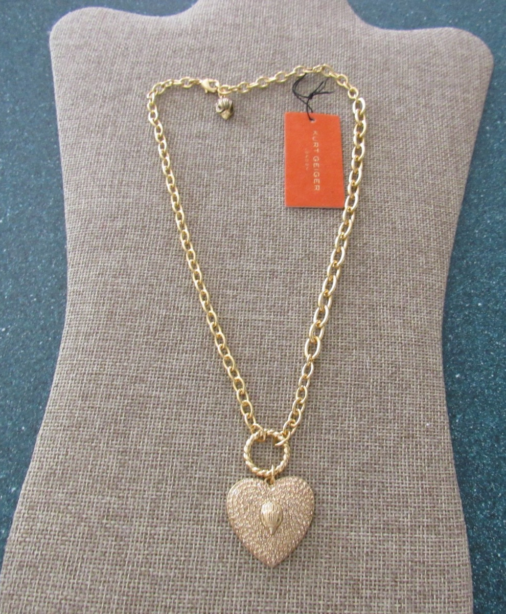 KURT GEIGER LONDON GOLD TONE link CHAIN CHRYSTAL HEART NECKLACE NWT