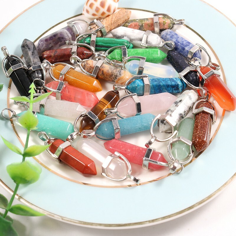 Mixed Natural stone Point Chakra Gemstone Healing Pendants 24pcs/lot Wholesale