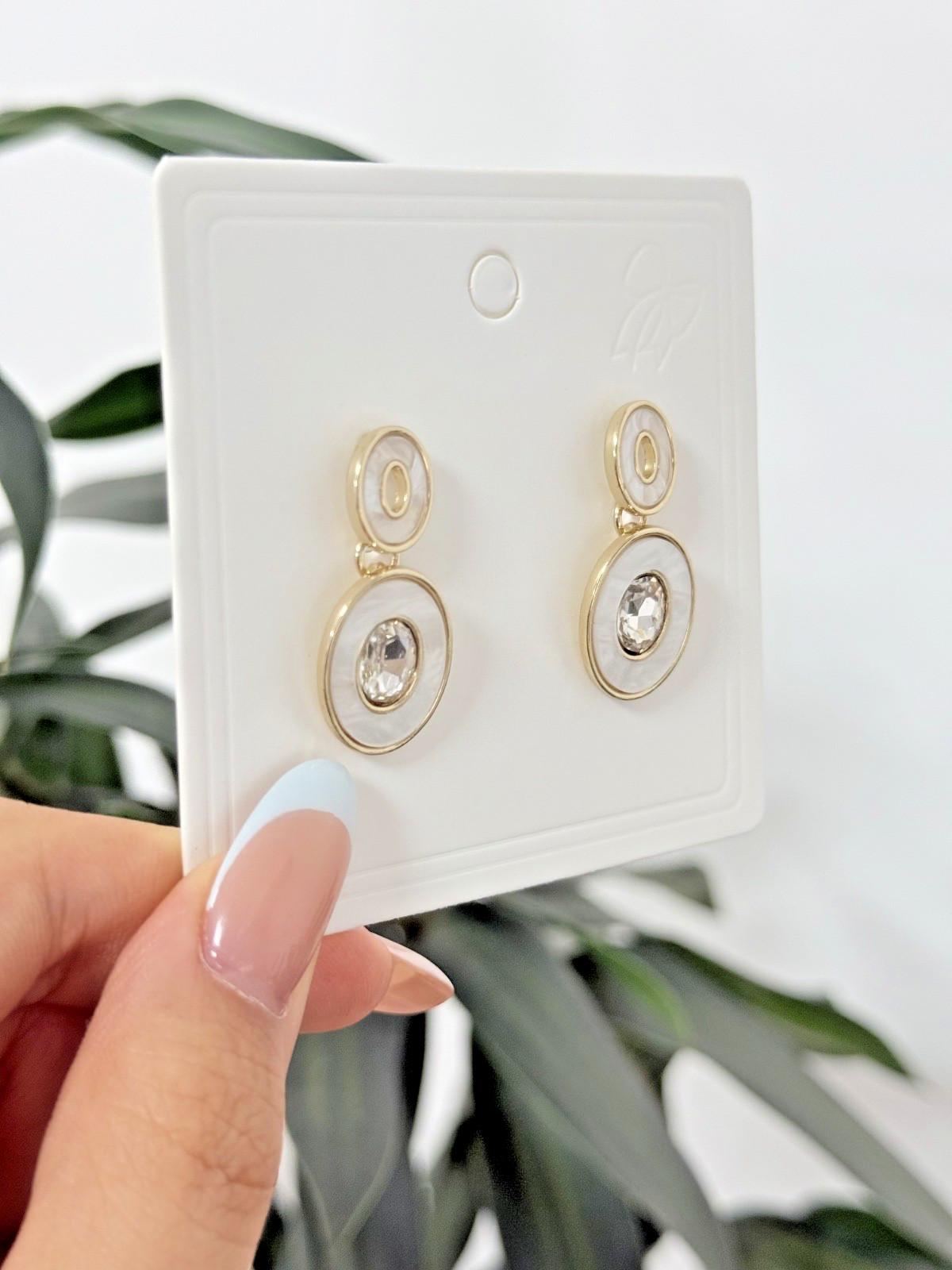 White Shell Oval Simulated Diamond Drop Earrings
