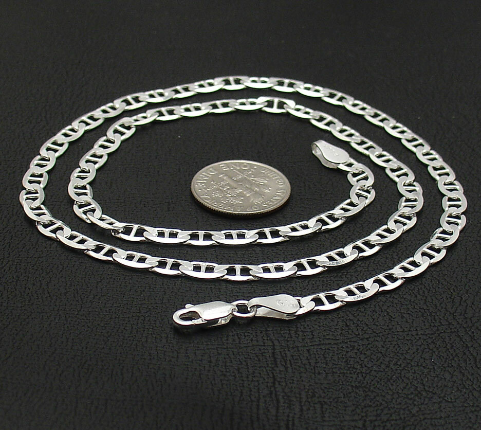 4.2mm Mens Solid Mariner Link Chain Necklace Real 925 Sterling Silver