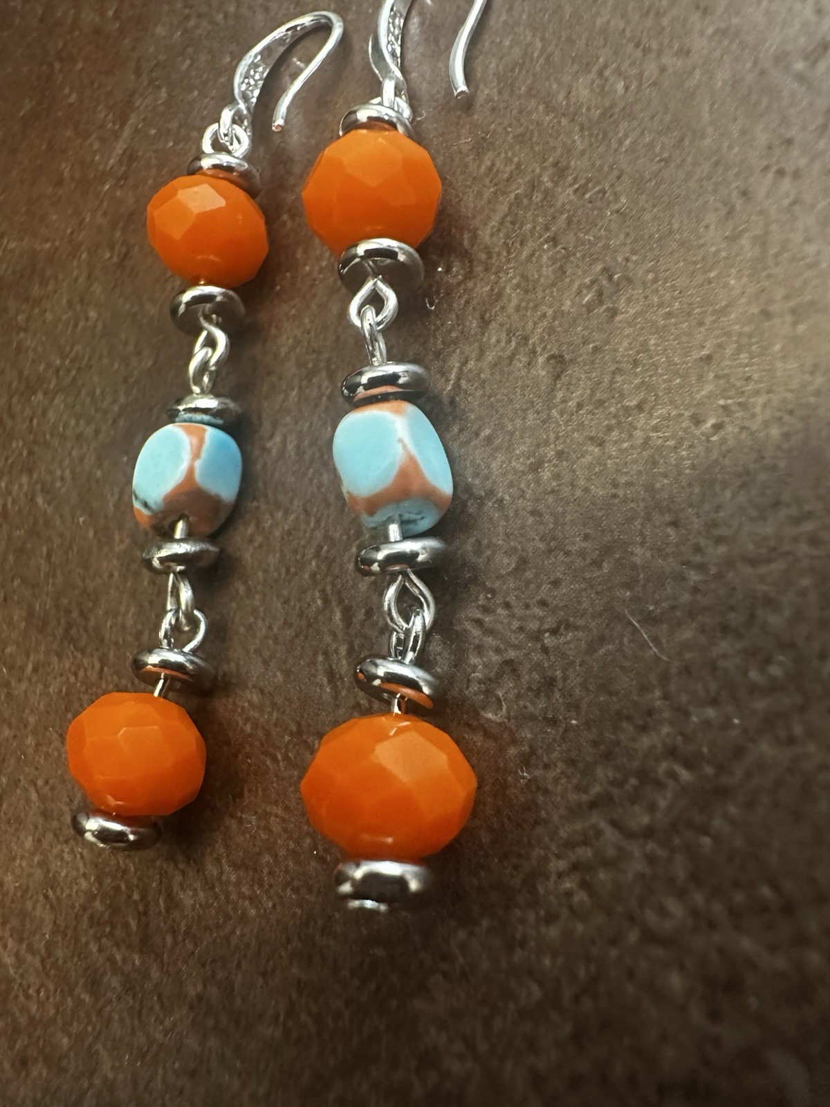 Handmade Orange and Turquoise Dangle Earrings
