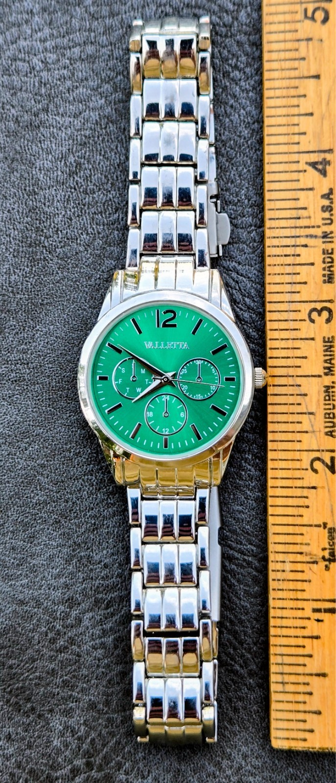VALLETA Watch Unique Green Dial Silver Tone Bracelet