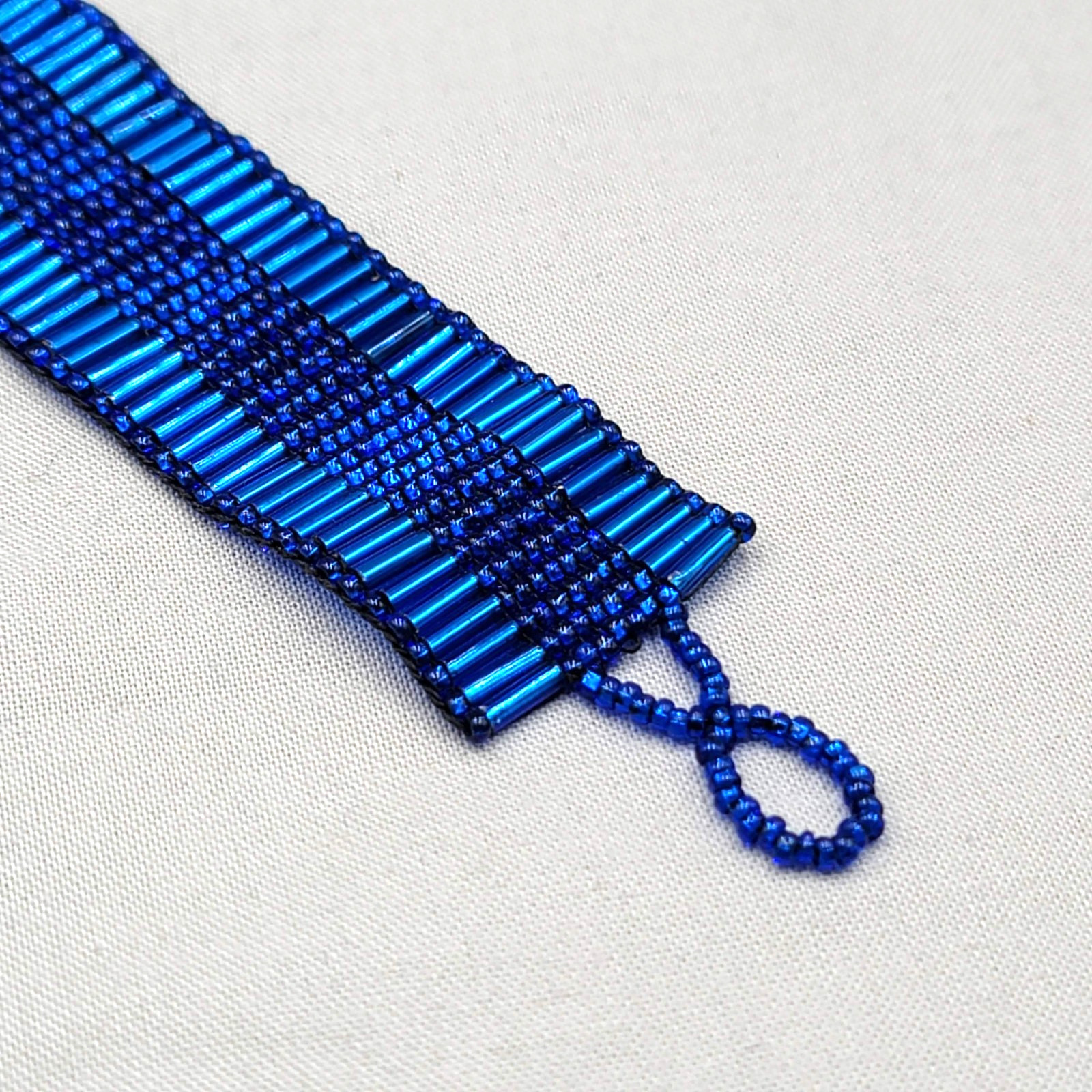 Bright Metallic Blue Seed Bead Bracelet 6.5″ x 1″