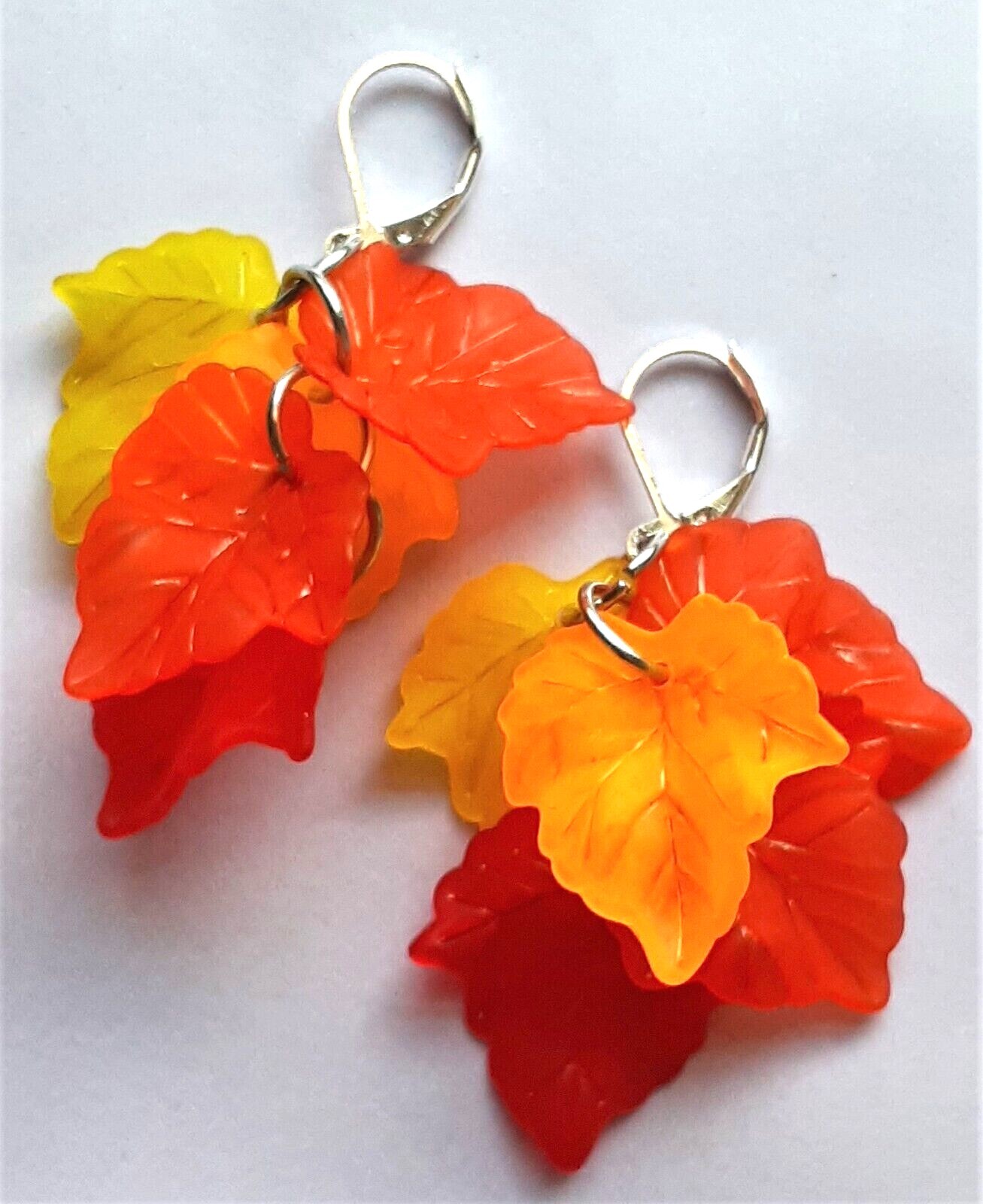 ORANGE FALLING LEAVES Autumn dangle earring SP LEVER BACK XX