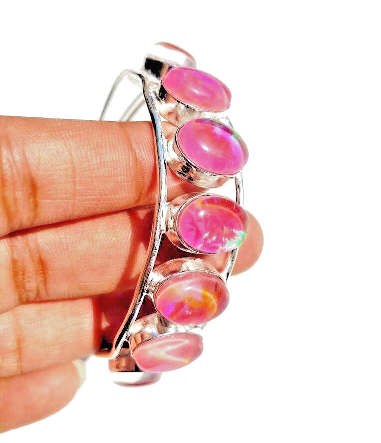 Australian Triplets Opal Gemstone 925 Sterling Silver Handmade Jewelry Bangle