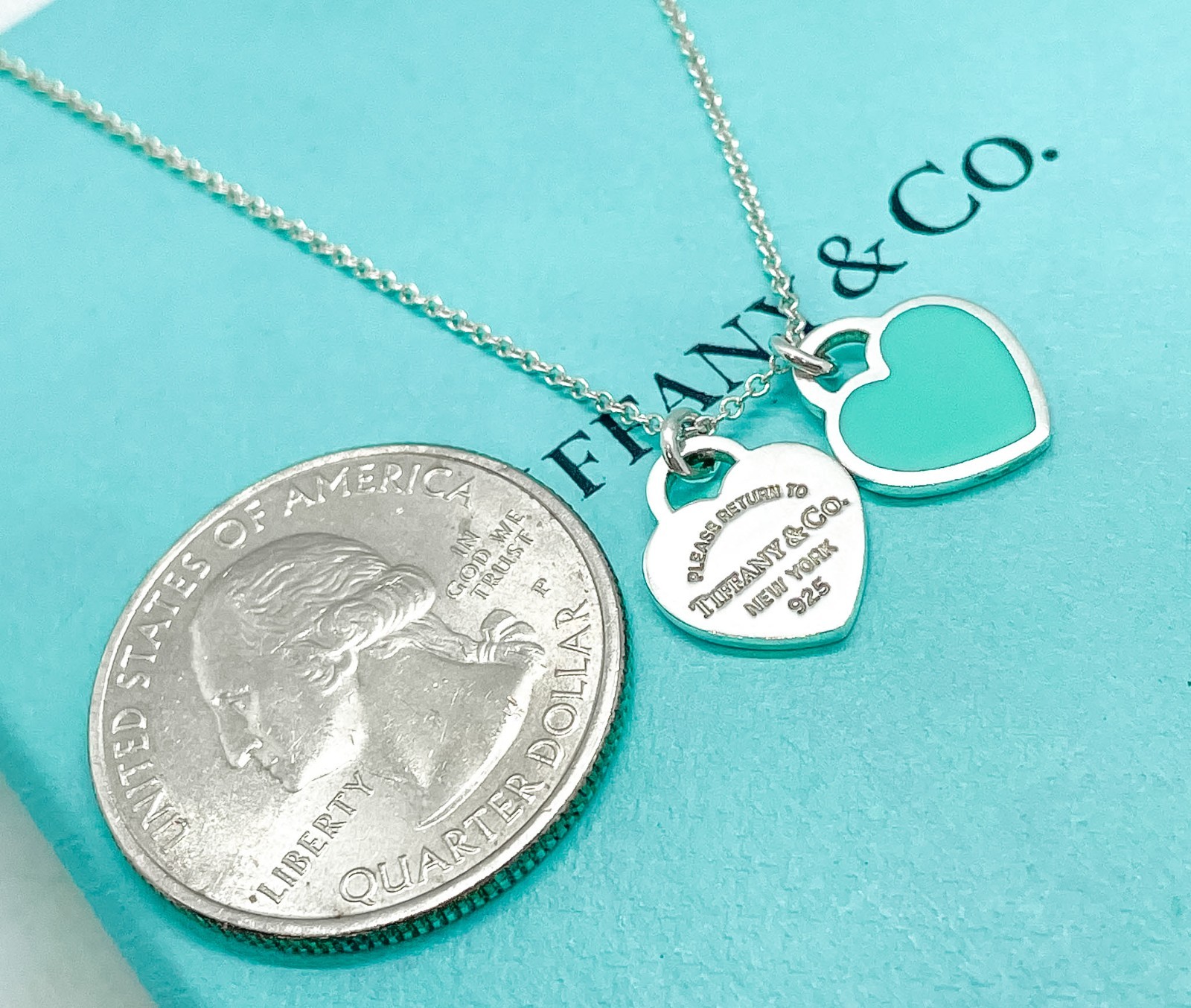 Tiffany & Co. Return to Tiffany Mini Blue Double Heart Pendant Necklace 16″