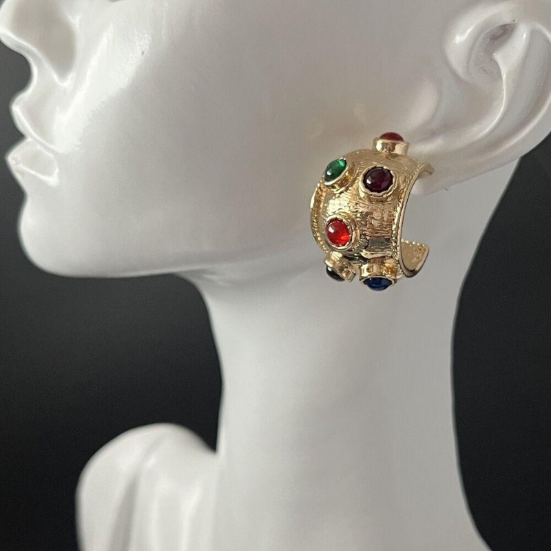 Half Hoop Earrings Gold Multicolor Pierced Chunky