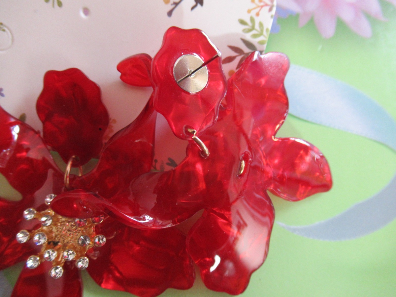 LARGE Lily Flower Acrylic Rhinestones Statement Christmas Earrings -U CHOOSE