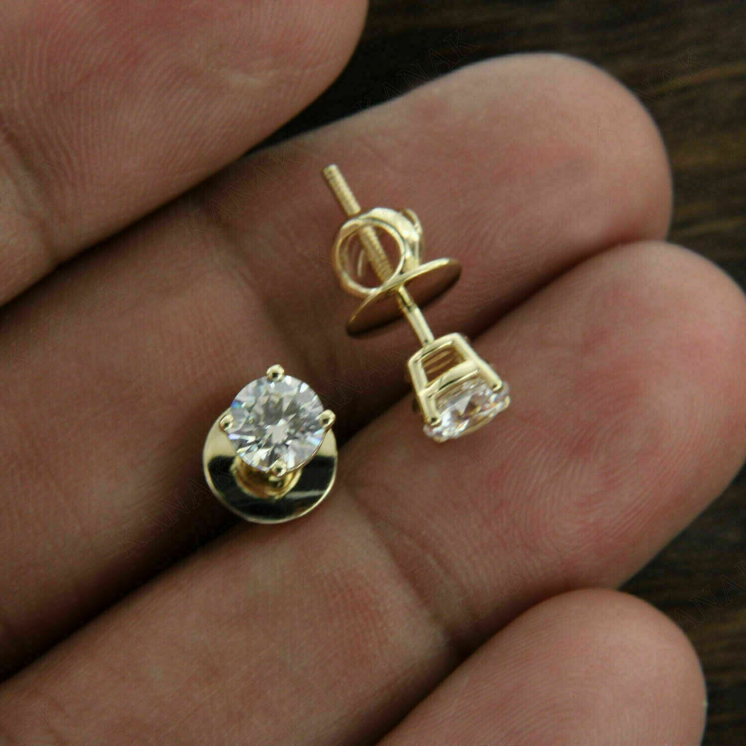 1ct Round Cut Lab-Created Diamond Solitaire Stud Earrings 14K Yellow Gold Finish