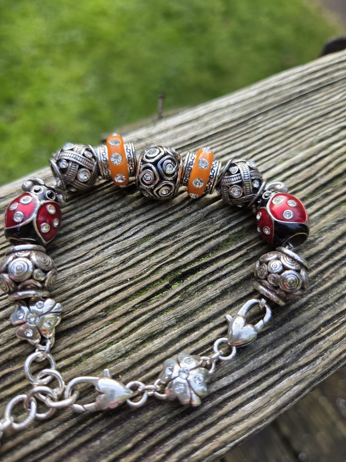 Brighton Ladybug Shamrock Charm Bracelet Bead Silver Tone Heart Clover Rare