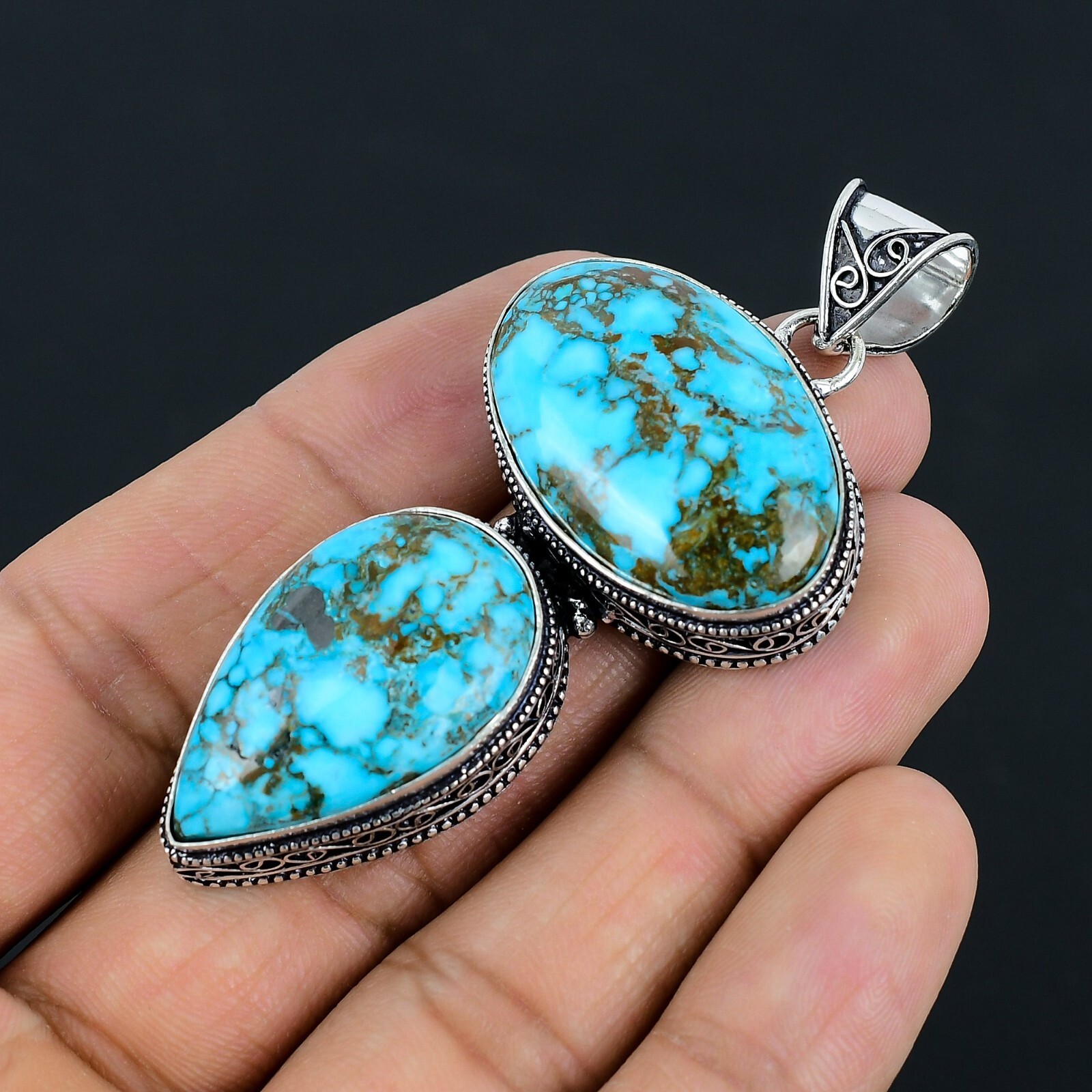 Tibetan Turquoise Gemstone Handmade 925 Sterling Silver Jewelry Pendant For Gift