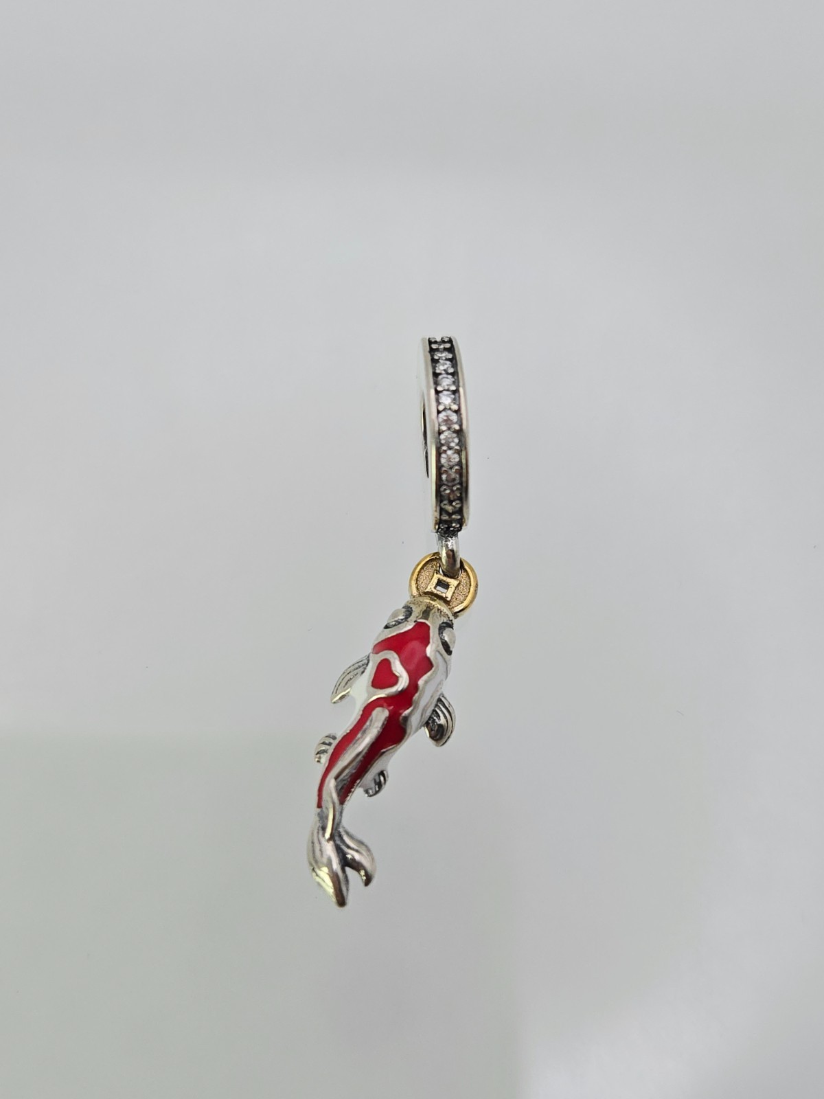 Authentic Pandora Silver Good Fortune Carp Dangle Silver fish Cz Charm