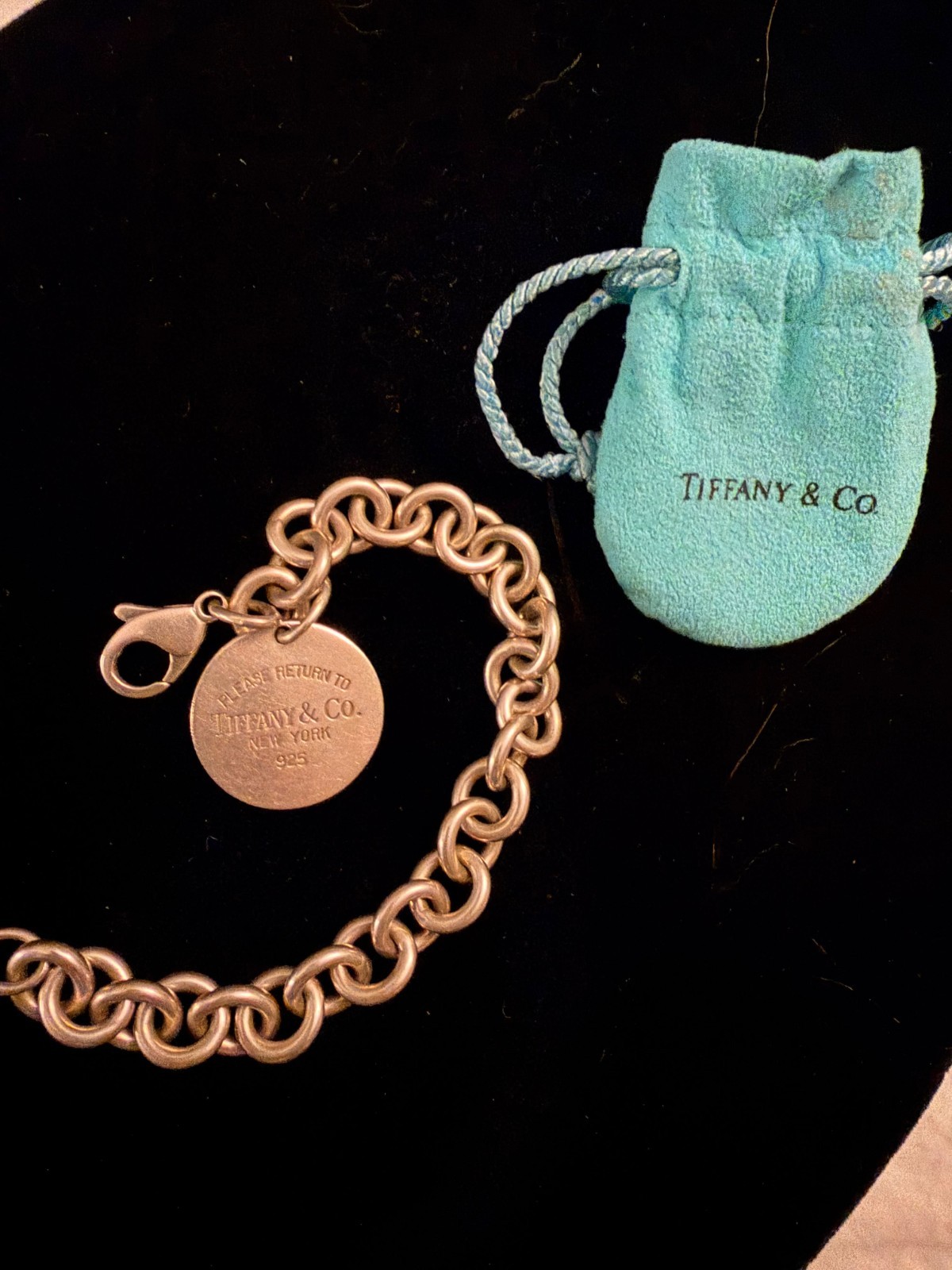 Tiffany & Co. Sterling Silver Round Link Charm Bracelet with “Please Return To”