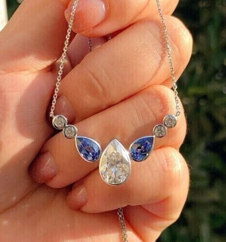 Pear Cut Simulated Diamond Gorgeous Bezel Set Pendant In 14k White Gold Plated