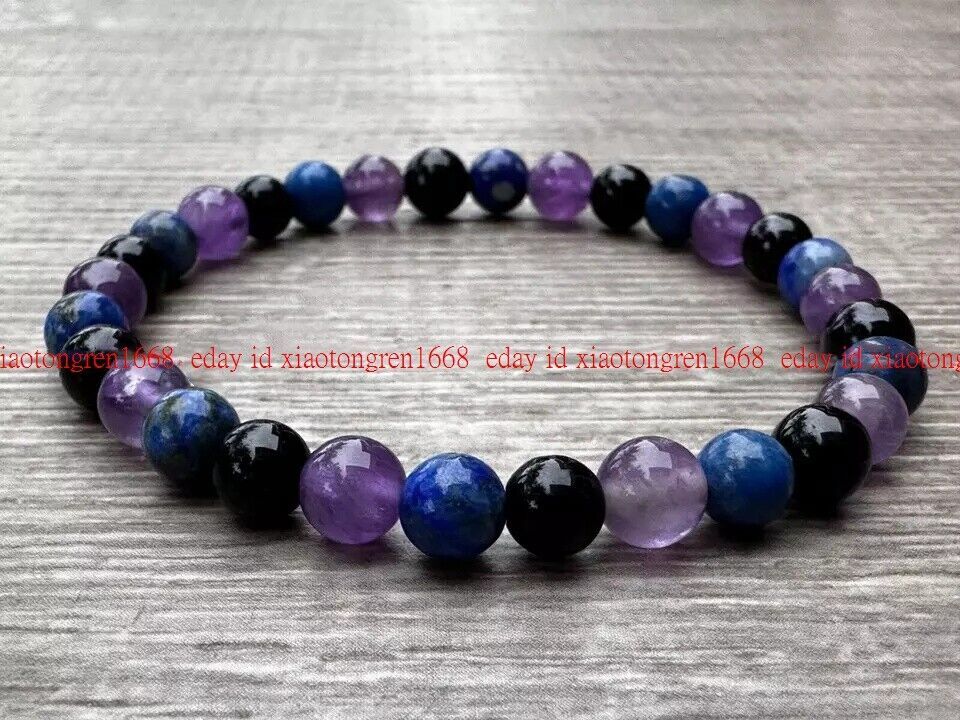 Fashion Elegant 6mm Bracelet Amethyst Tourmaline&Lapis Lazuli Bracelet 7-9in”