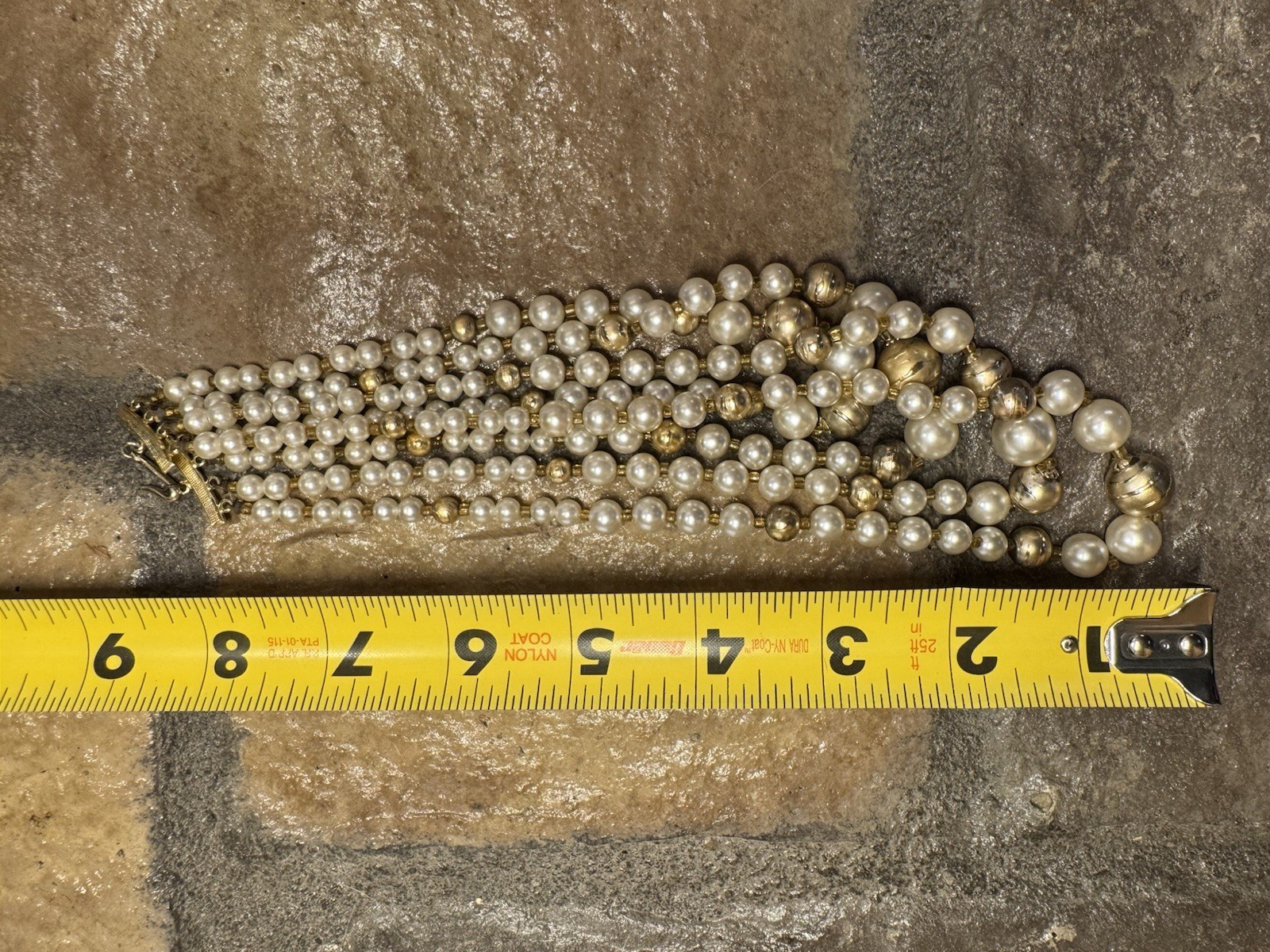 Vintage Multi-Strand Ivory Imitation Pearl & Gold Bead Necklace w Hook c1950s
