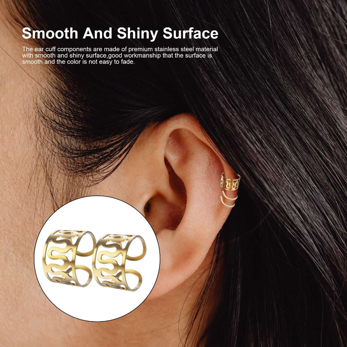 12PCS Stainless Steel Ear Cuff Clips on Wrap Women Men Earrings Set Non Piercing