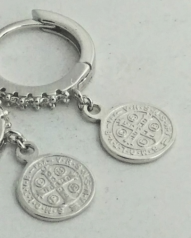 925 STERLING SILVER Rhodium Plated SAINT BENEDICT MEDAL Earrings 22x13MM