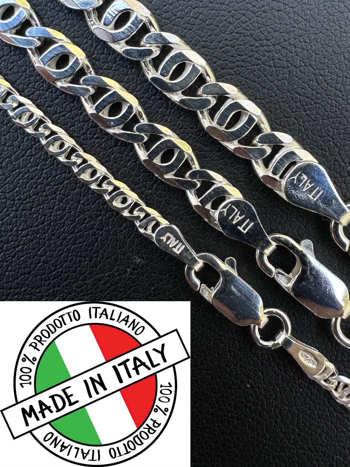 Real Tiger Eye Link Chain Necklace Or Bracelet Solid 925 Sterling Silver ITALY
