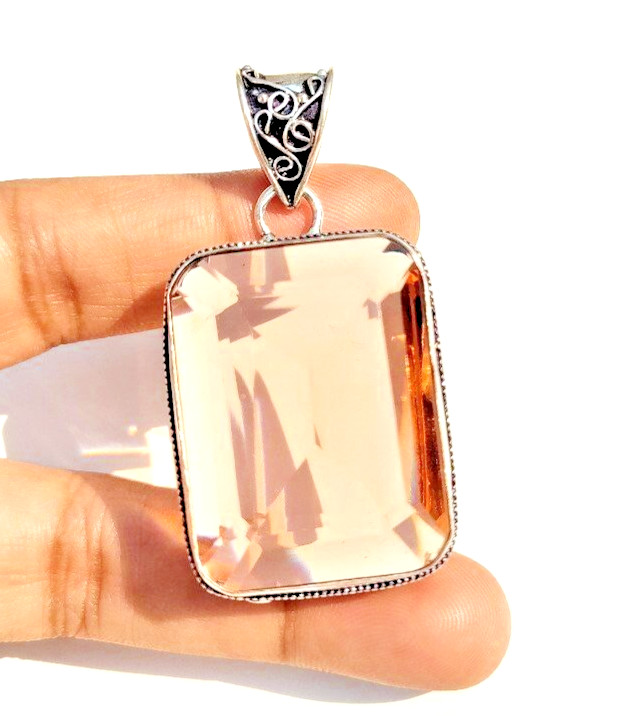 Morganite Gemstone 925 Sterling Silver Ethnic Handmade Jewelry Pendant 2.10″